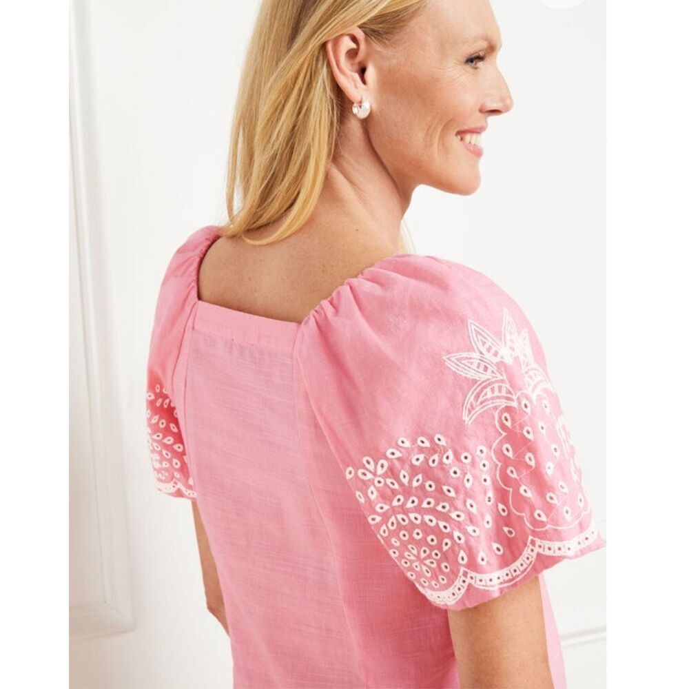NWT Talbots LINEN BLEND SQUARE NECK TOP - EMBROIDERED PINEAPPLE - Picture 2 of 9